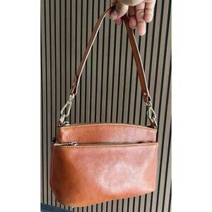 Divina Firenze Italian Leather Cognac Y2K Minimalist Shoulder Bag Purse Vintage